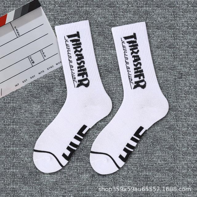 1 Pair Brand New Fashion Pure Cotton Black White Crew Unisex Socks Sports High Skateboard Blaze Street Wear Happy Long Warm Winter And Autumn Socks For Men And Women