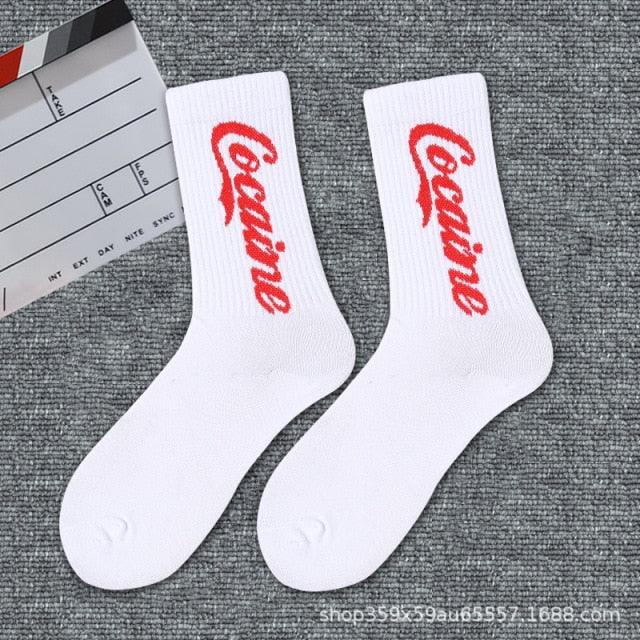 1 Pair Brand New Fashion Pure Cotton Black White Crew Unisex Socks Sports High Skateboard Blaze Street Wear Happy Long Warm Winter And Autumn Socks For Men And Women