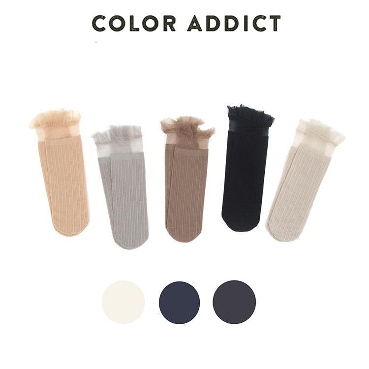 1 Pair Woman Socks Spring New Fashion Socks Solid Color Women Soft Cute Long Socks For Women Mesh Thin Socks High Quality Cotton Invisible Socks For Women