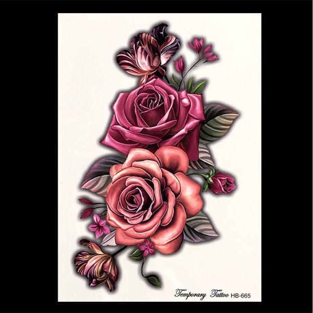 1 Pcs Elegant Temporary Tattoos Stickers Rose Flowers Arm Shoulder Tattoo Waterproof Big Luxury Flower For Womens