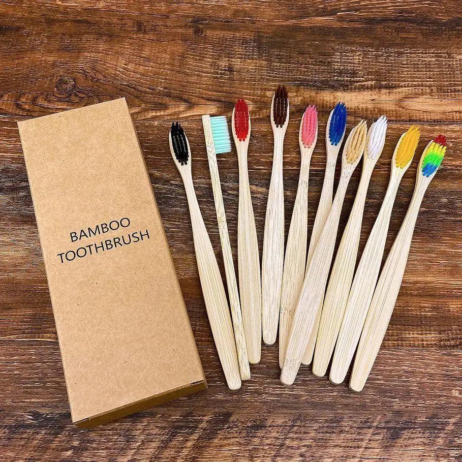 10 Pcs Natural Colorful Toothbrush Eco Friendly Soft Bamboo Toothbrush Bamboo Tooth Dental Oral Care Wood Tooth Brushes