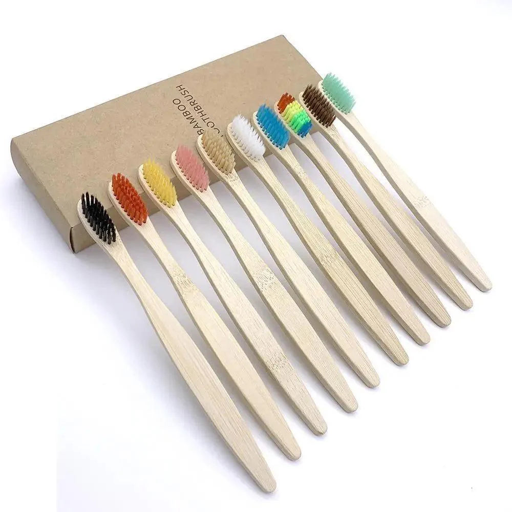 10 Pcs Natural Colorful Toothbrush Eco Friendly Soft Bamboo Toothbrush Bamboo Tooth Dental Oral Care Wood Tooth Brushes
