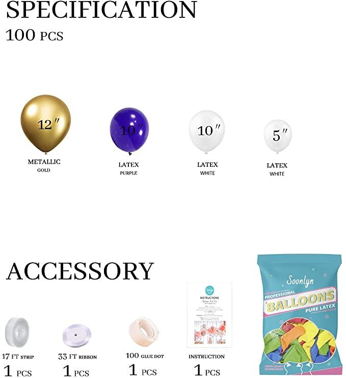 100Pcs Dark Purple White And Gold Balloons Arch Garland For Baby Shower Engagement Wedding Birthday Theme Anniversary Decoration For Party