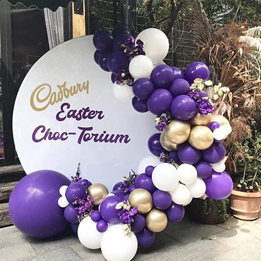 100Pcs Dark Purple White And Gold Balloons Arch Garland For Baby Shower Engagement Wedding Birthday Theme Anniversary Decoration For Party
