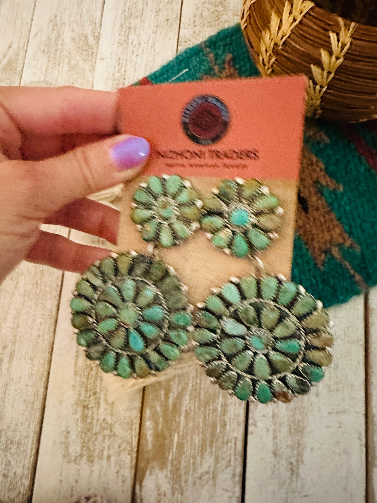 Handcrafted Royston Turquoise & Sterling Silver Cluster Dangle Earrings