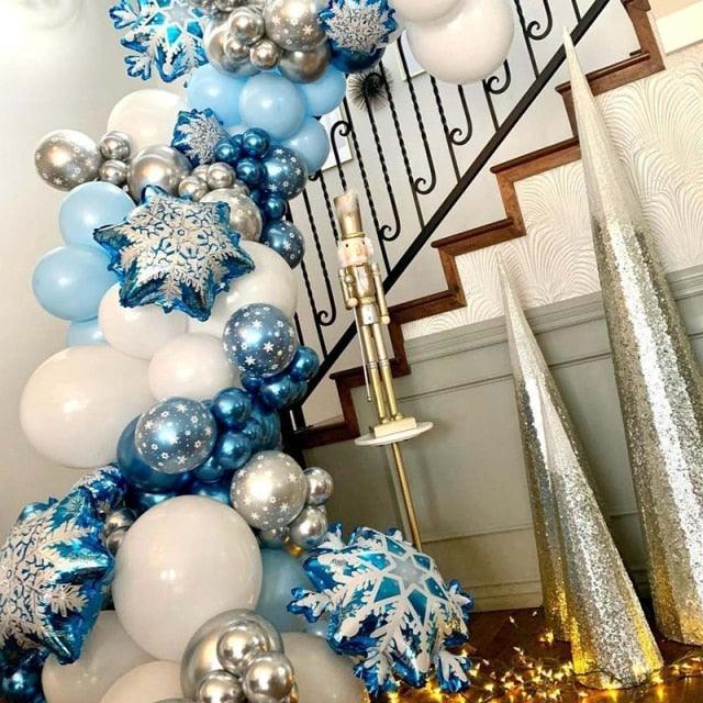 104pcs Snowflake Ice Snow Metal Balloon For Birthday Party Decor Baby Showers Winter Themed Balloons For Party Wedding and Birthday Boy Party Ballons