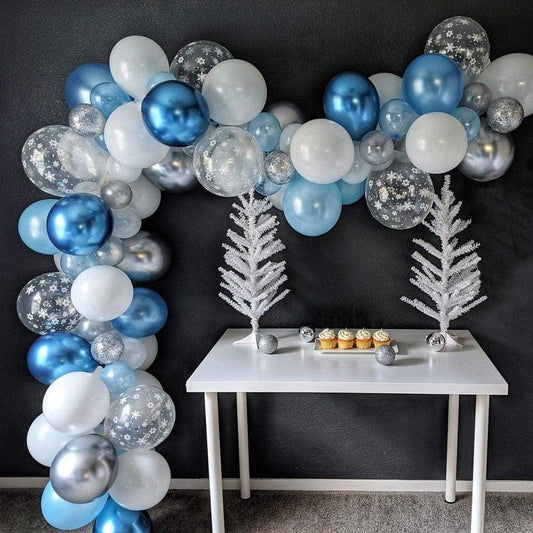 106pcs Blue Snowflake Birthday Balloon Party Ice Snow Decoration Baby Balloon Winter Christmas New Year Balloons Wedding and Birthday Party