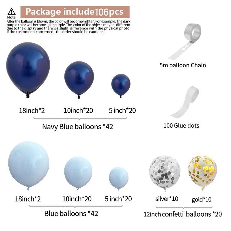 106pcs New Retro Blue Balloon Garland Arch Kit Confetti Balloons For Baby Shower Wedding Birthday Party Anniversary Ballon Decoration Shower Party