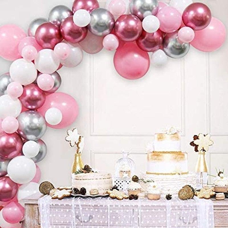 108 pcs Pink White Metallic Garland Arch Balloon Kit For Bridal Shower Wedding Decors Party Decoration For Birthday