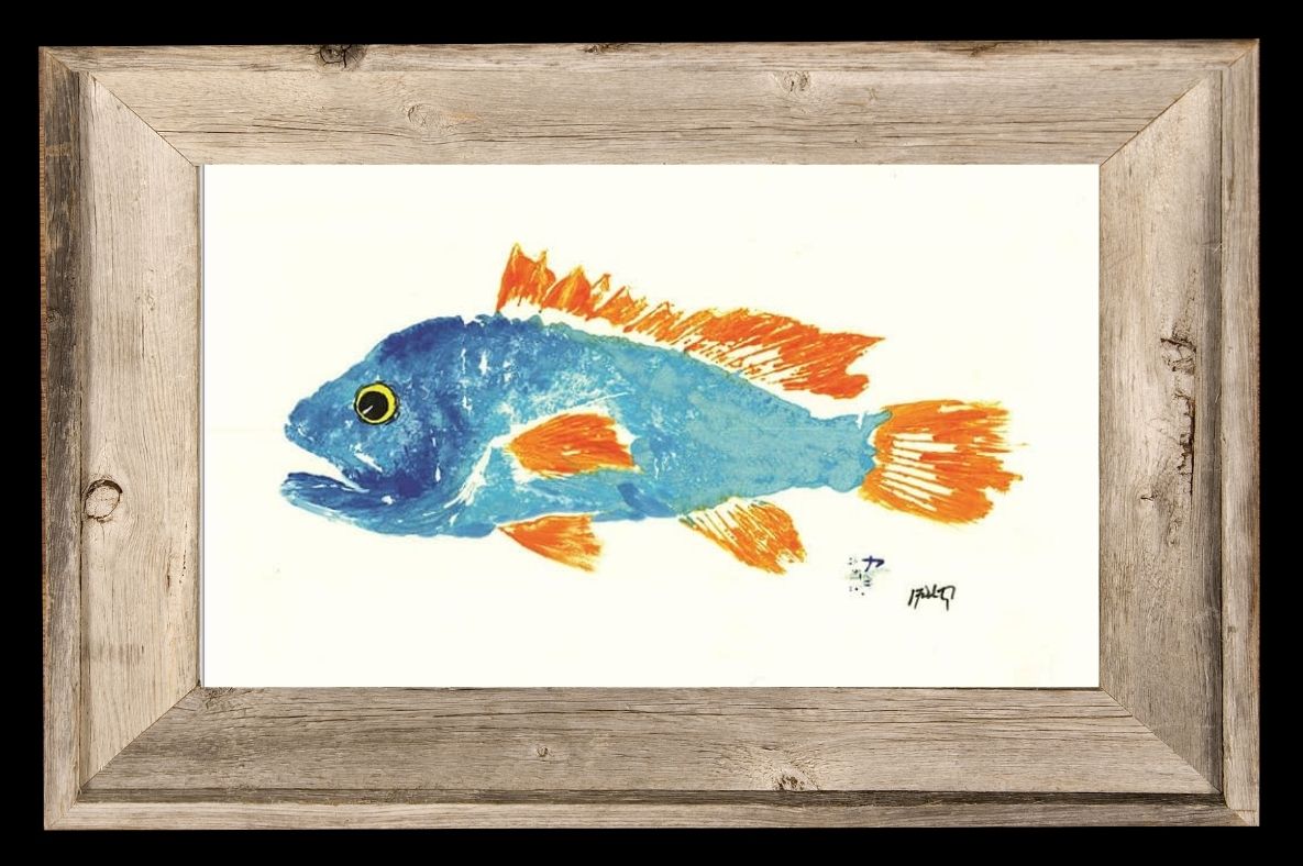 Blue & Orange Fish Driftwood Framed 12x18 Print | Coastal