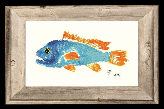 Blue & Orange Fish Driftwood Framed 12x18 Print | Coastal