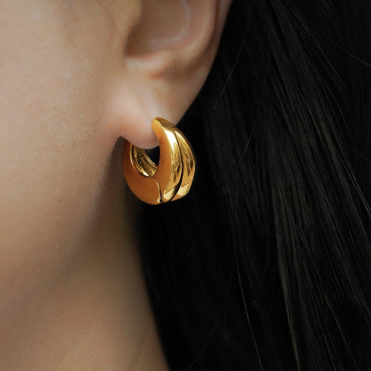 18K Gold Geometric Glossy Double Layer Round Ring Earrings