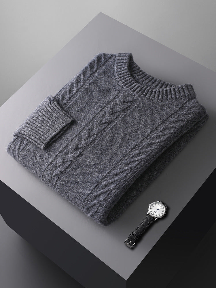 100 Pure Wool Sweater Men's Round Neck Thickened Warm Long Sleeves Sweater