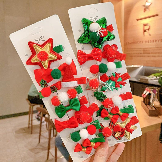 10pcs Cartoon Christmas Hairpin For Kids Lovely Pom-pom Children Hairpins Christmas Tree Decrative Hair Clips Fashion Hair Accessories For Women