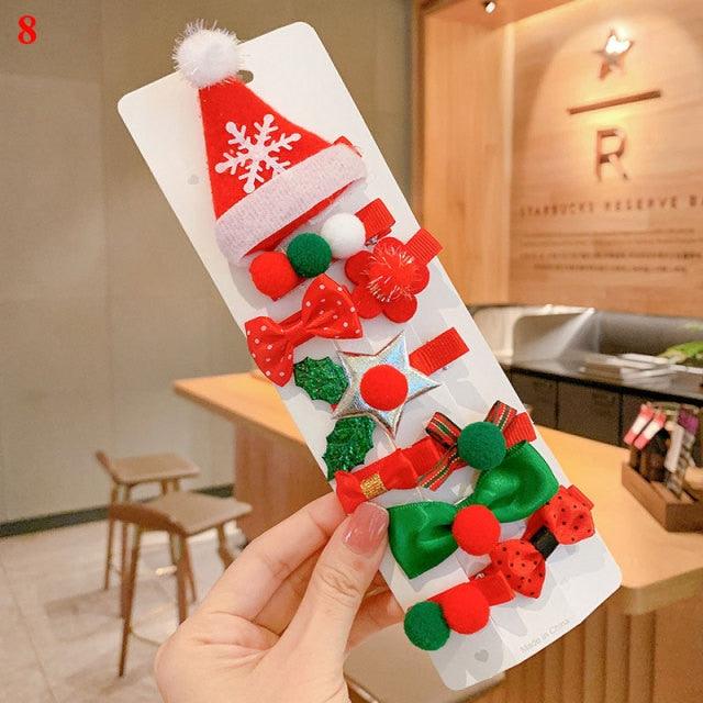 10pcs Cartoon Christmas Hairpin For Kids Lovely Pom-pom Children Hairpins Christmas Tree Decrative Hair Clips Fashion Hair Accessories For Women