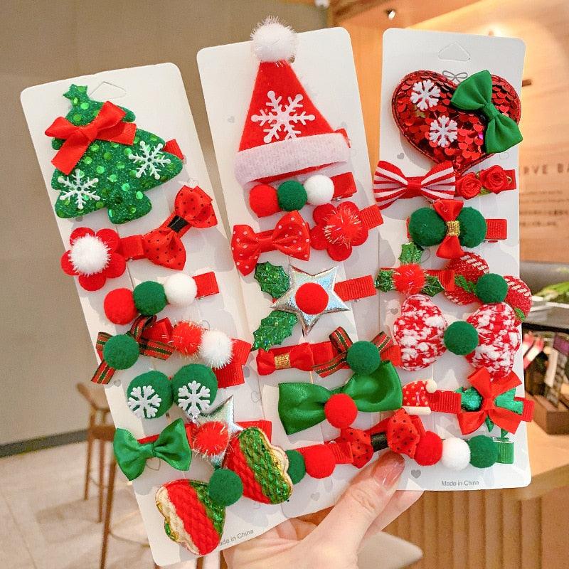 10pcs Cartoon Christmas Hairpin For Kids Lovely Pom-pom Children Hairpins Christmas Tree Decrative Hair Clips Fashion Hair Accessories For Women