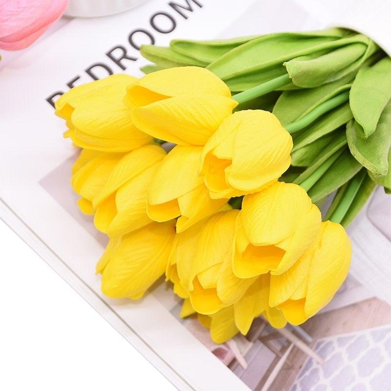 10PCS PU Fake Tulips Real Touch beautiful and Eligant Flower Real Touch Bouquet For Wedding Decoration Flowers Home Garden Decor