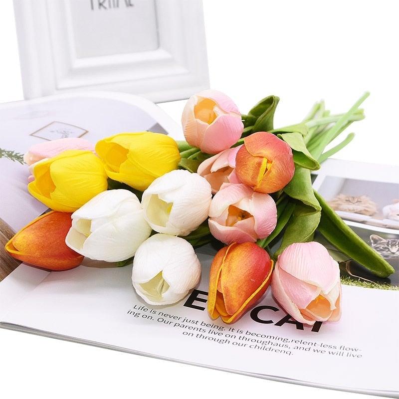 10PCS PU Fake Tulips Real Touch beautiful and Eligant Flower Real Touch Bouquet For Wedding Decoration Flowers Home Garden Decor