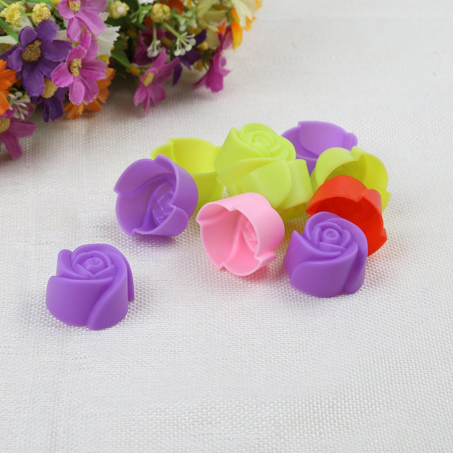 10pcs Rose Mold  Food Grade Silicone Mini Cupcake Cake Tool Muffin Cookie Baking Molds Chocolate Soap Pastry Decorating Set Reusable And Non-stick Mini Size Silicone Baking Cups Muffin Cups Mini Cupcake Liners Mini Chocolate Holders