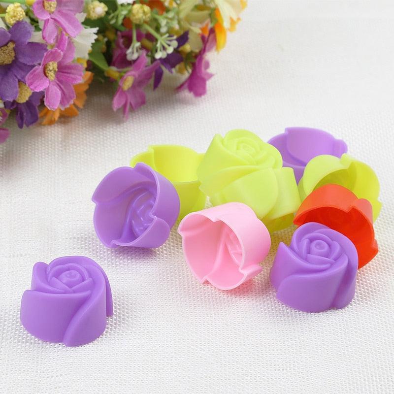 10pcs Rose Mold  Food Grade Silicone Mini Cupcake Cake Tool Muffin Cookie Baking Molds Chocolate Soap Pastry Decorating Set Reusable And Non-stick Mini Size Silicone Baking Cups Muffin Cups Mini Cupcake Liners Mini Chocolate Holders