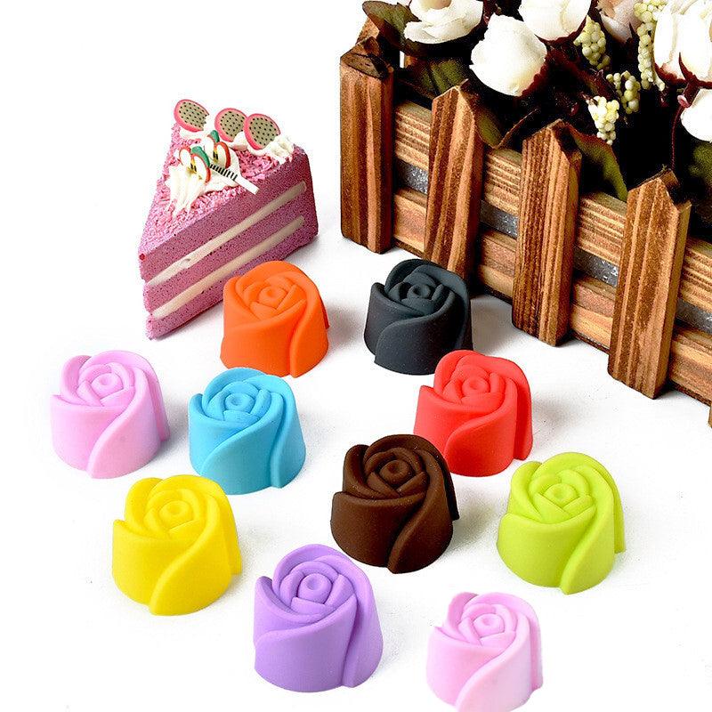 10pcs Rose Mold  Food Grade Silicone Mini Cupcake Cake Tool Muffin Cookie Baking Molds Chocolate Soap Pastry Decorating Set Reusable And Non-stick Mini Size Silicone Baking Cups Muffin Cups Mini Cupcake Liners Mini Chocolate Holders