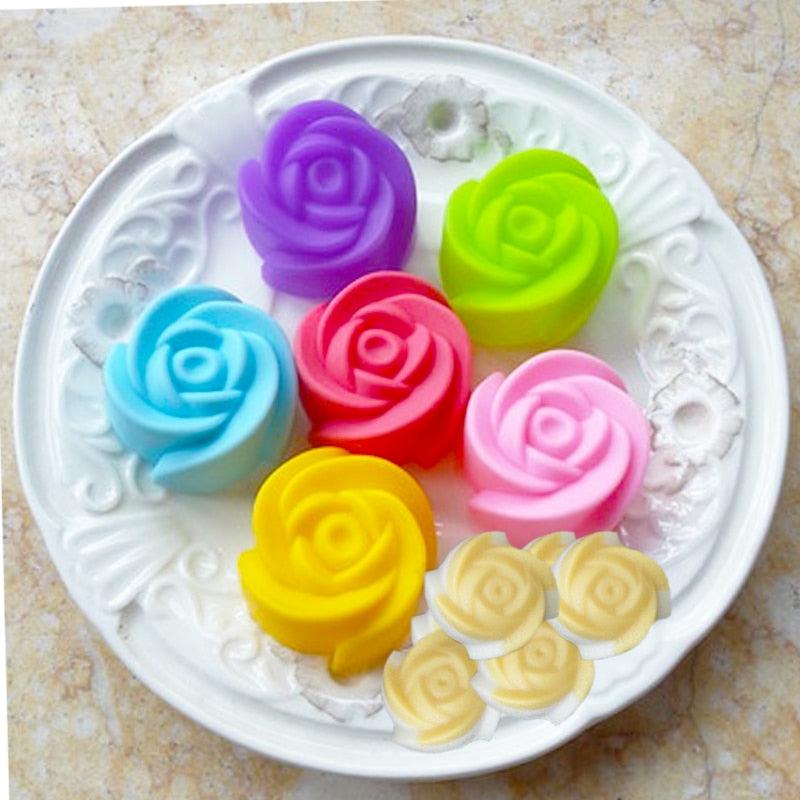 10pcs Rose Mold  Food Grade Silicone Mini Cupcake Cake Tool Muffin Cookie Baking Molds Chocolate Soap Pastry Decorating Set Reusable And Non-stick Mini Size Silicone Baking Cups Muffin Cups Mini Cupcake Liners Mini Chocolate Holders