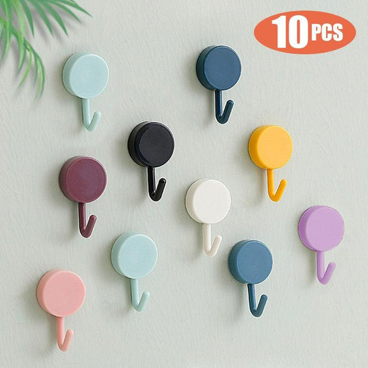 10PCS Self Adhesive Wall Hook Strong Without Drilling Coat Bag Bathroom Door Kitchen Towel Hanger Hooks Home Storage Accessories Decorative Hooks Entrance Organizers with Self-Adhesive Hooks for Hanging Keys Towels