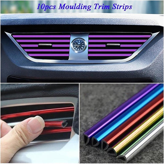 10Pcs/set Universal Car Air Conditioner Vent Outlet Trim Strip Decoration U Shape Moulding Trim Strip Line Car Shiny Accessories Car Air Conditioner Outlet Decorative U Shape Moulding Trim Strips Decor Car Styling Accessories