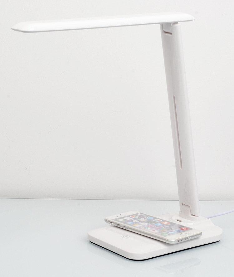 10W LED Desk Lamp with phone Wireless Charger, USB Charging Port, Dimmable Eye-Caring Office Lamp for Work,  Folding Design Decorative Table Lamp Cute Study Lamps for Bedroom Décor