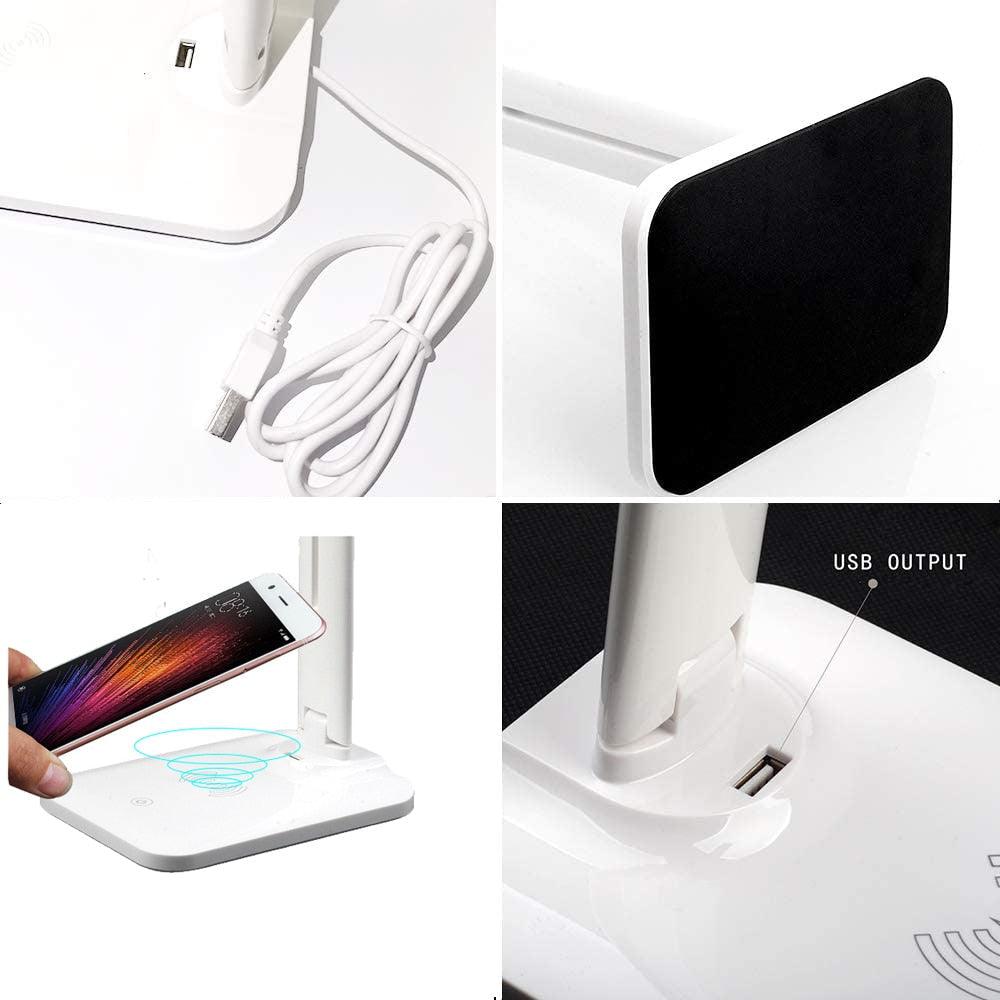 10W LED Desk Lamp with phone Wireless Charger, USB Charging Port, Dimmable Eye-Caring Office Lamp for Work,  Folding Design Decorative Table Lamp Cute Study Lamps for Bedroom Décor