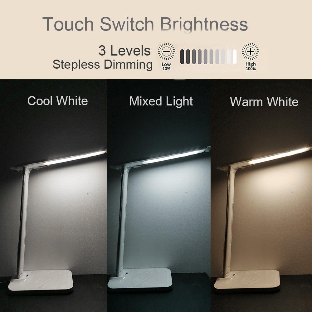 10W LED Desk Lamp with phone Wireless Charger, USB Charging Port, Dimmable Eye-Caring Office Lamp for Work,  Folding Design Decorative Table Lamp Cute Study Lamps for Bedroom Décor