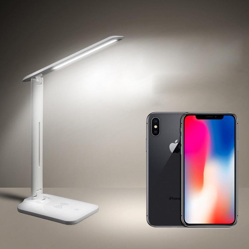 10W LED Desk Lamp with phone Wireless Charger, USB Charging Port, Dimmable Eye-Caring Office Lamp for Work,  Folding Design Decorative Table Lamp Cute Study Lamps for Bedroom Décor