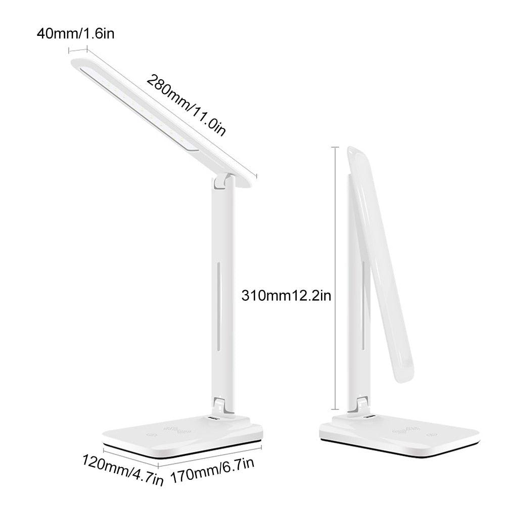 10W LED Desk Lamp with phone Wireless Charger, USB Charging Port, Dimmable Eye-Caring Office Lamp for Work,  Folding Design Decorative Table Lamp Cute Study Lamps for Bedroom Décor