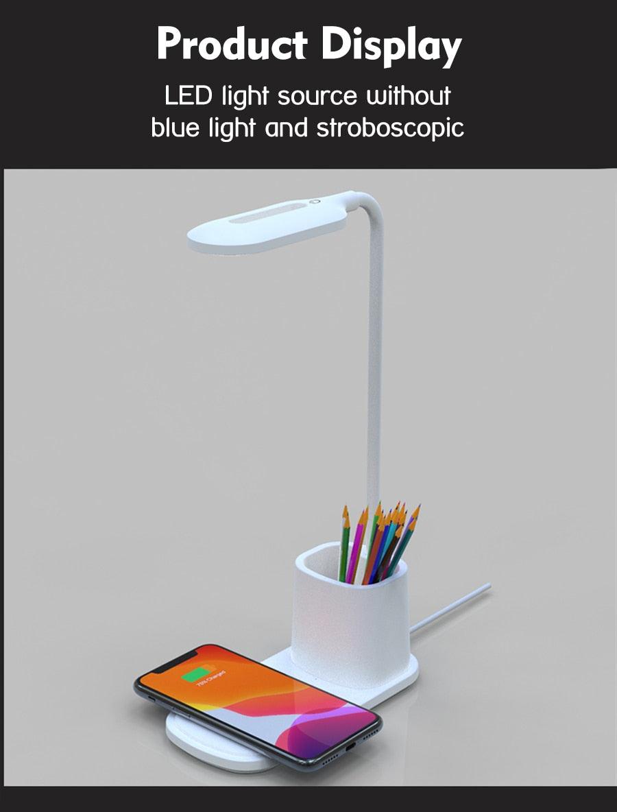 10W QI Quick Wireless Charging LED Desk Lamp Flexible Touch Dimmable Eye Protect Reading Table Light Bedroom Office Table Lamp Decorative Table Lamp Cute Study Lamps for Bedroom Décor