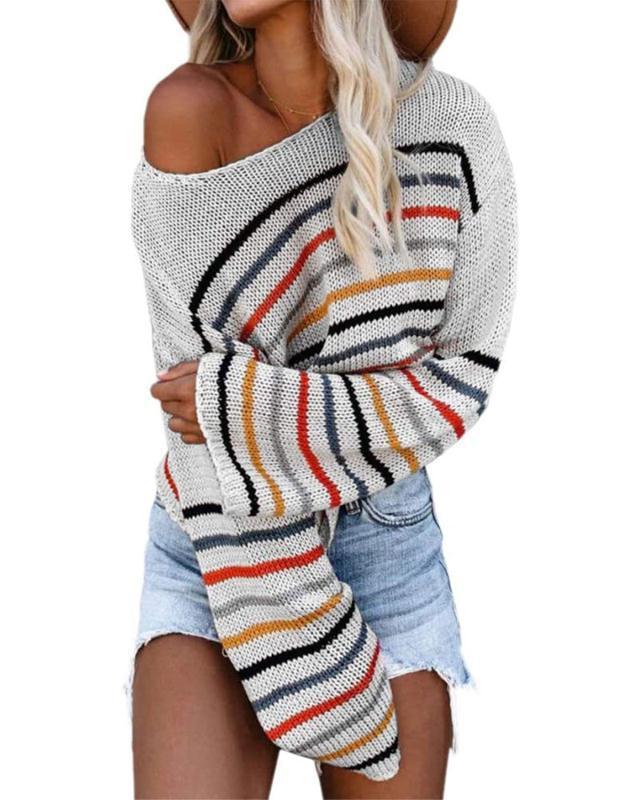 Colorful striped sweater women autumn