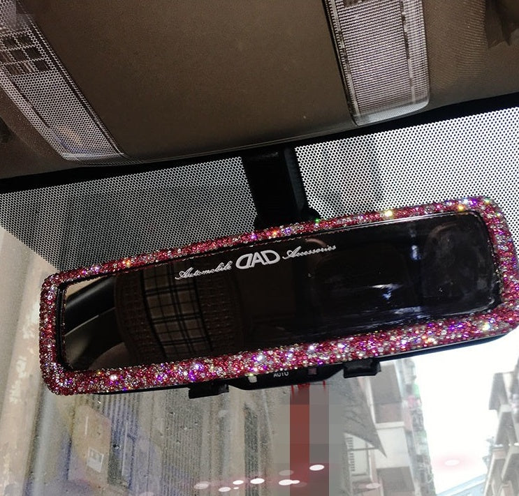 Car Interior Rearview Mirror Decor Charm Crystal Bling Diamond Ornament Rear View Mirror Cover Women Auto Accessories