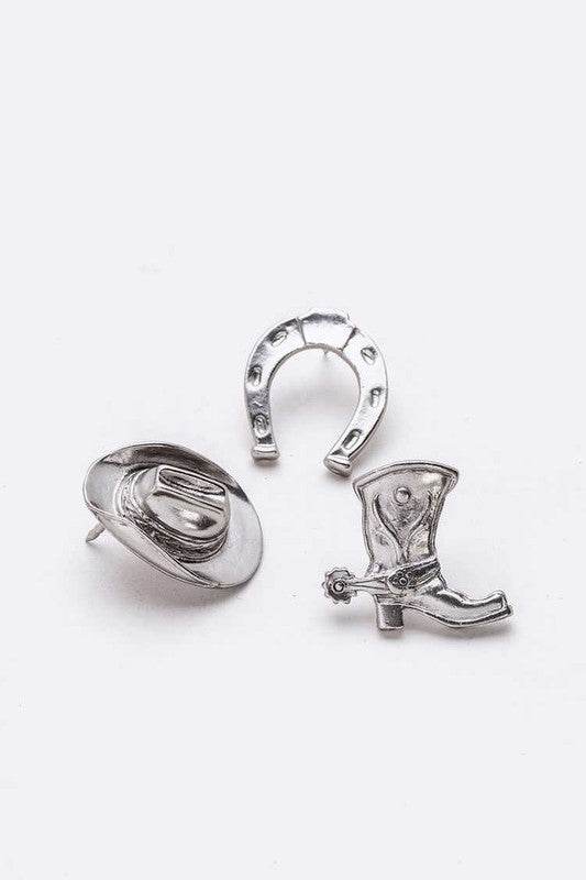 3 PC Boots Horseshoe Cowboy Hat Pin Set