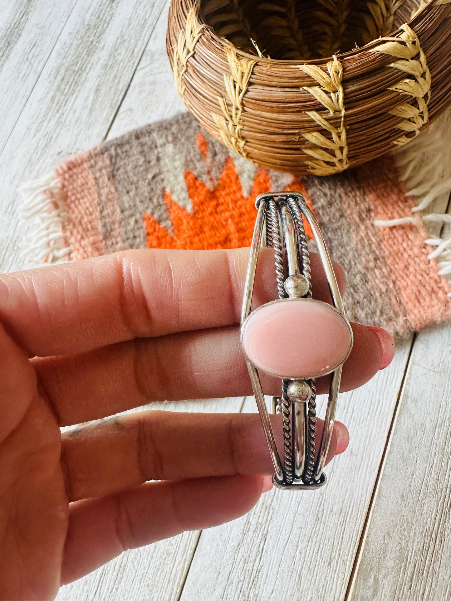 Handcrafted Queen Pink Conch Shell & Sterling Silver Cuff Bracelet