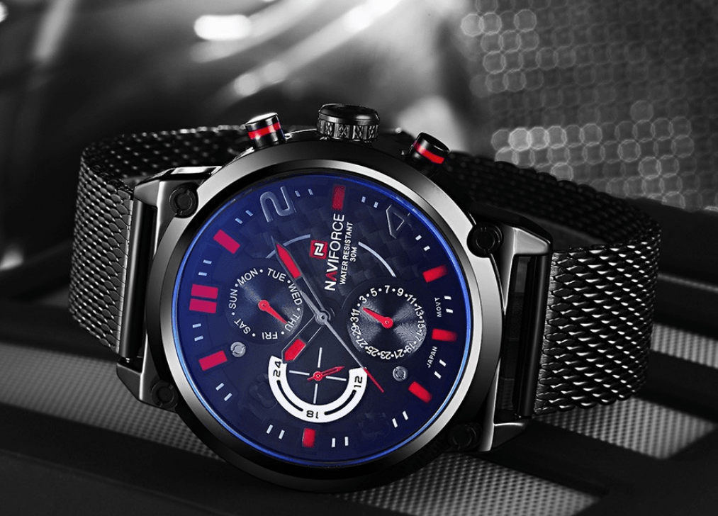 Men's Multifunction Analog Quartz Watches Waterproof Wrist Watch With Stainless Steel Mesh Band Excellent Design Perfect Gift