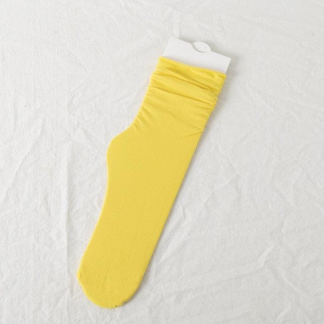 1/2 Pairs Girls Thin Socks Pack Harajuku Cute Long Frilly Socks Casual Soft Nylon High Elastic Solid White Purple Solid Color Stylish Casual Socks For Men And Women