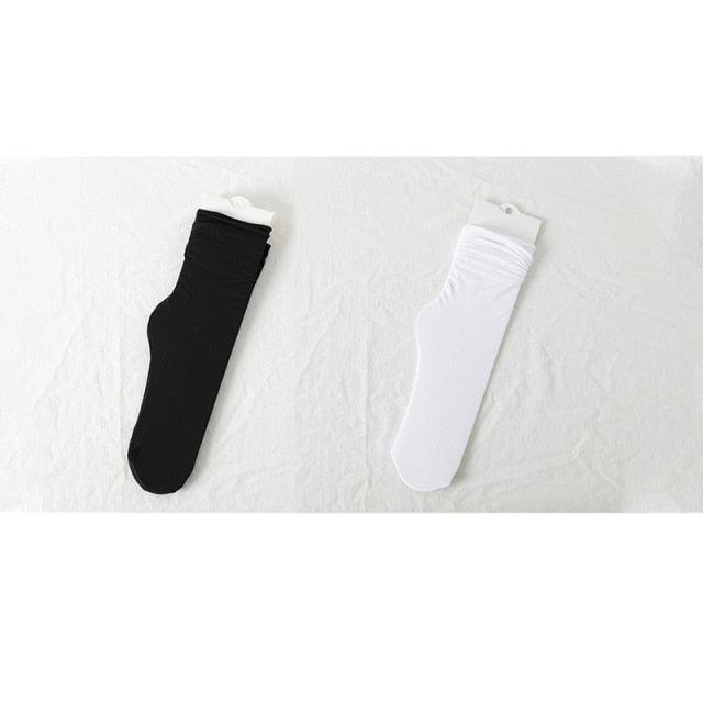 1/2 Pairs Girls Thin Socks Pack Harajuku Cute Long Frilly Socks Casual Soft Nylon High Elastic Solid White Purple Solid Color Stylish Casual Socks For Men And Women