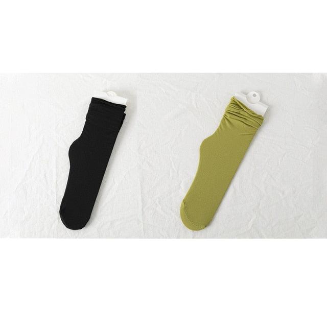 1/2 Pairs Girls Thin Socks Pack Harajuku Cute Long Frilly Socks Casual Soft Nylon High Elastic Solid White Purple Solid Color Stylish Casual Socks For Men And Women