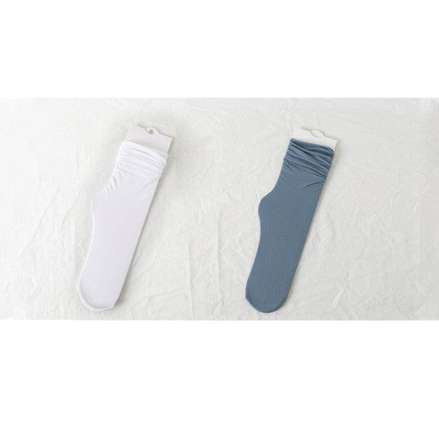 1/2 Pairs Girls Thin Socks Pack Harajuku Cute Long Frilly Socks Casual Soft Nylon High Elastic Solid White Purple Solid Color Stylish Casual Socks For Men And Women