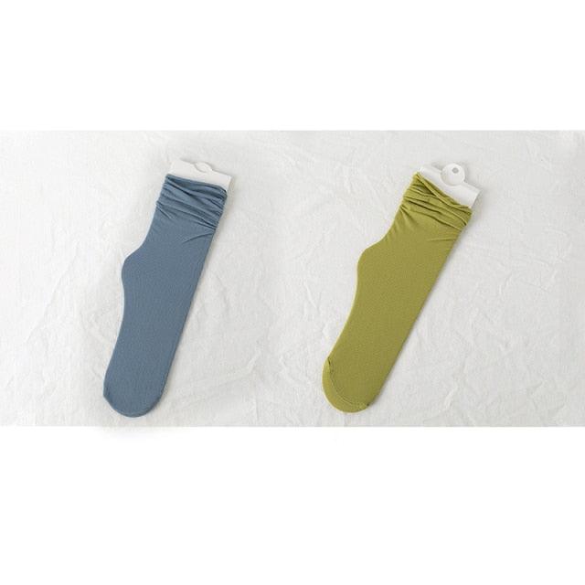 1/2 Pairs Girls Thin Socks Pack Harajuku Cute Long Frilly Socks Casual Soft Nylon High Elastic Solid White Purple Solid Color Stylish Casual Socks For Men And Women