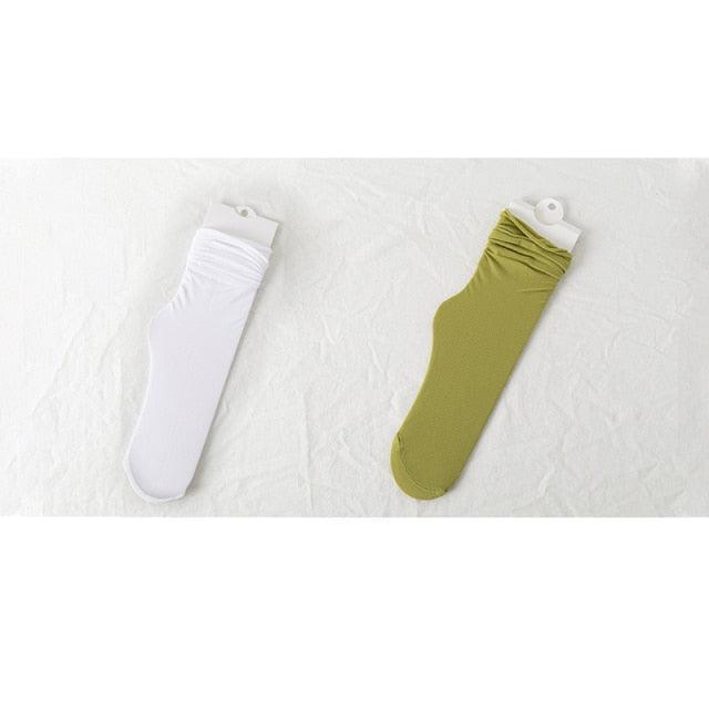 1/2 Pairs Girls Thin Socks Pack Harajuku Cute Long Frilly Socks Casual Soft Nylon High Elastic Solid White Purple Solid Color Stylish Casual Socks For Men And Women