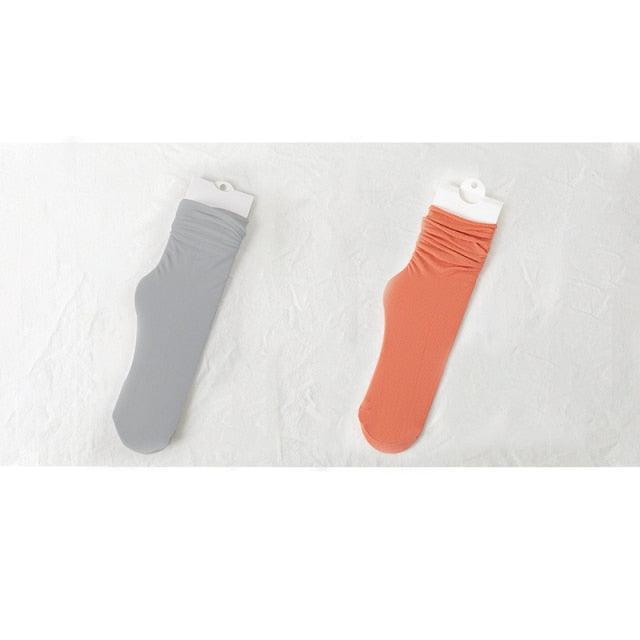 1/2 Pairs Girls Thin Socks Pack Harajuku Cute Long Frilly Socks Casual Soft Nylon High Elastic Solid White Purple Solid Color Stylish Casual Socks For Men And Women