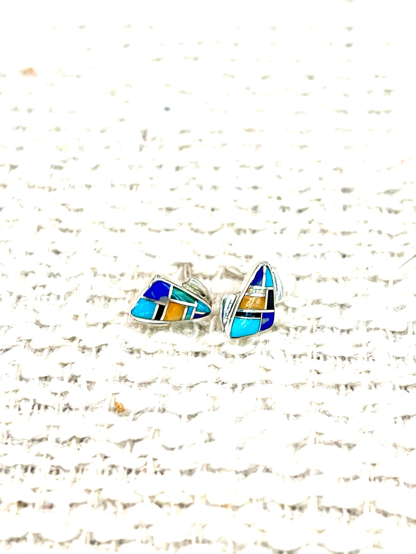 Beautiful Handmade Sterling Silver & Multi Stone Inlay Stud Earrings