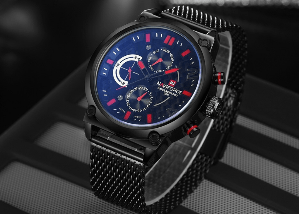 Men's Multifunction Analog Quartz Watches Waterproof Wrist Watch With Stainless Steel Mesh Band Excellent Design Perfect Gift