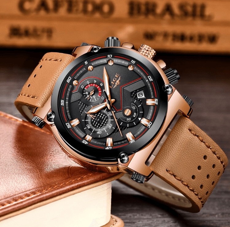 Men's Waterproof Modern Watch With Leather Belts, Stainless Steel Case Excellent Look Perfect Gift
