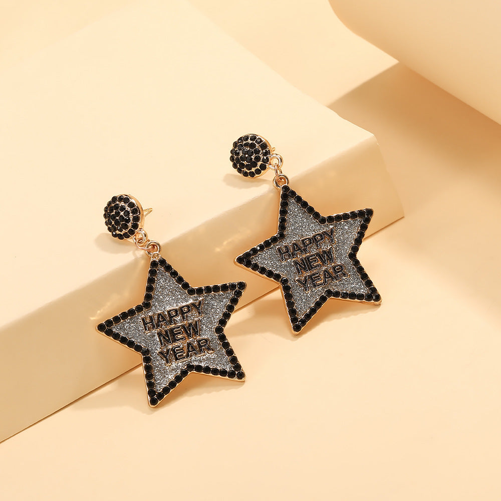 Happy New Year Earring For Women Glitter Rhinestone Star Dangle Earrings Holiday New Year Eve Earrings Festive Party Jewelry Gifts